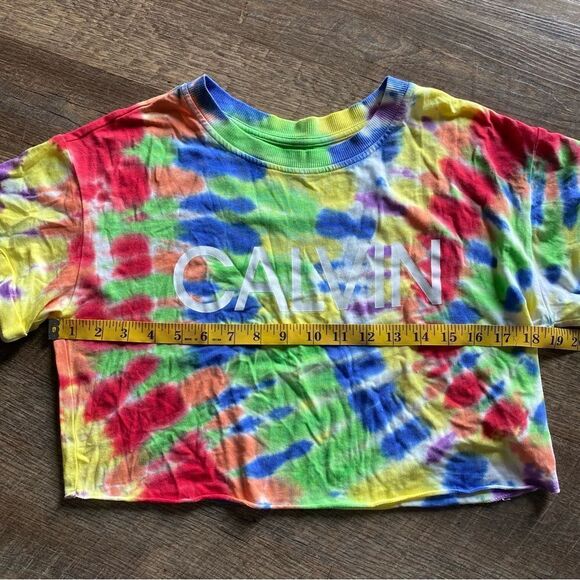 Calvin Klein Rainbow Crop Top Tie Dye Athleisure XS Oversized - Picture 10 of 12